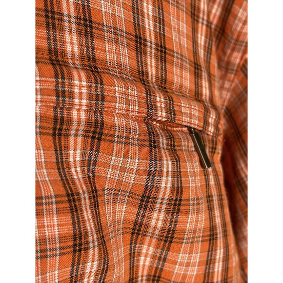 The North Face Orange Short Sleeve Plaid Button Up Zip Pocket Men’s Medium - Picture 2 of 5